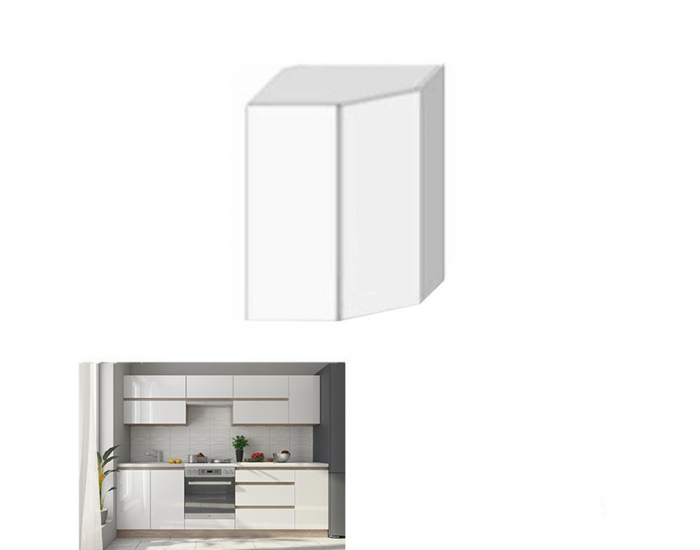 Horná rohová kuchynská skrinka Line White GR - biely vysoký lesk / dub sonoma