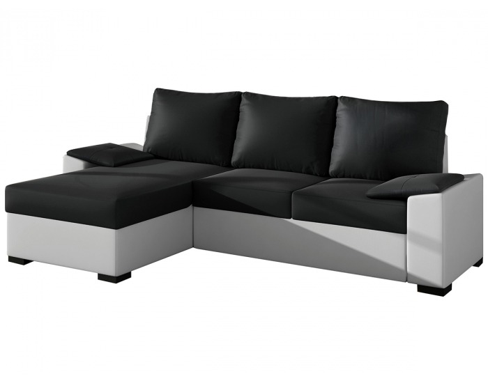 Rohová sedačka s rozkladom a úložným priestorom Linzo L/P - čierna / biela