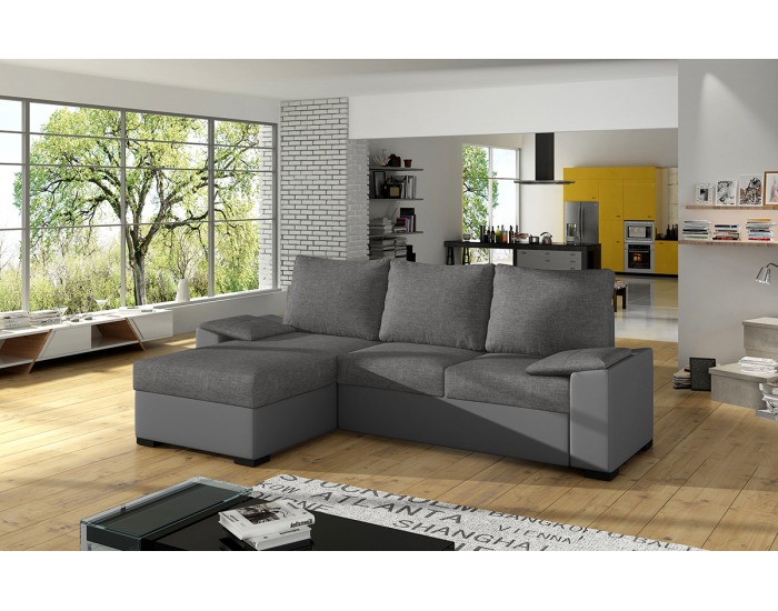 Rohová sedačka s rozkladom a úložným priestorom Linzo L/P - sivá