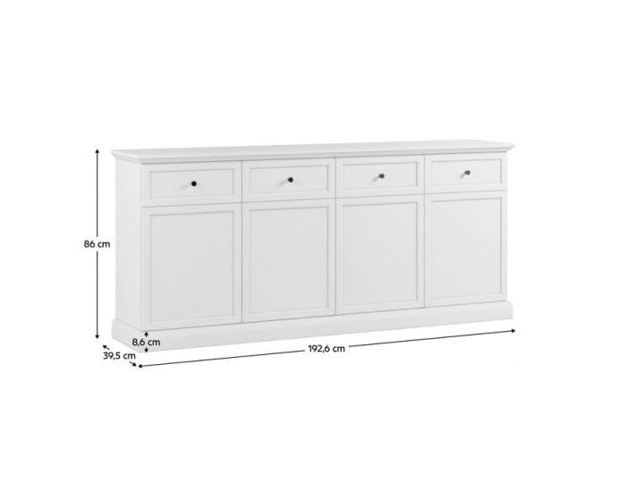 Štvordverová komoda so zásuvkami Locca K4D4S - biela