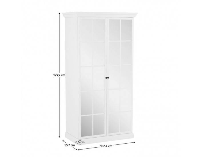 Dvojdverová šatníková skriňa so zrkadlom Locca S2DL - biela