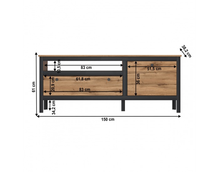 TV stolík Lofta 1D1S/150 - dub wotan / čierna