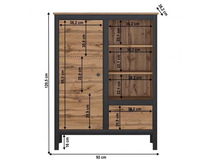 Jednodverová komoda so zásuvkou Lofta 1D1S/90 - dub wotan / čierna
