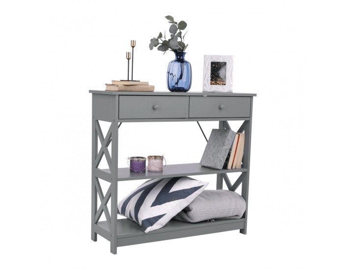 Konzolový stolík so zásuvkami Lomir - sivá