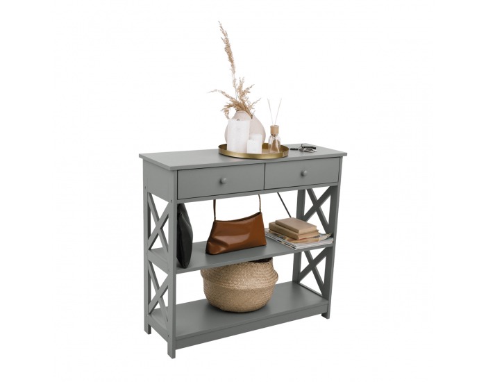 Konzolový stolík so zásuvkami Lomir - sivá