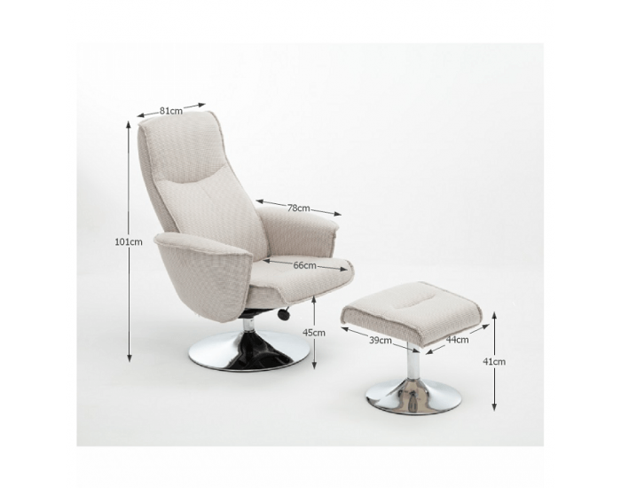 Relaxačné kreslo s podnožkou Lonato - krémová / oceľ