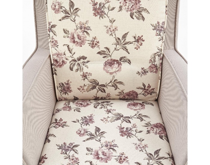 Kreslo London - béžová / vzor kvety / orech