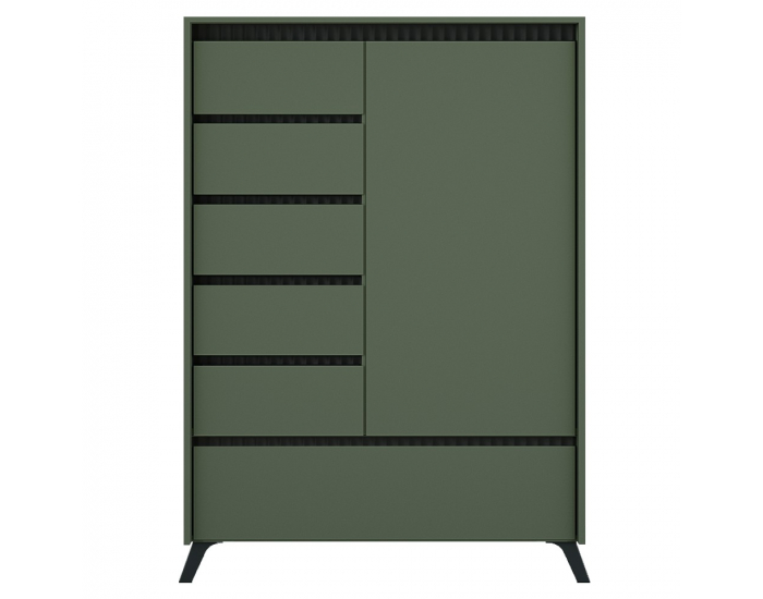 Jednodverová komoda so zásuvkami Longy REG1D5S1K - smoke zelená / čierna