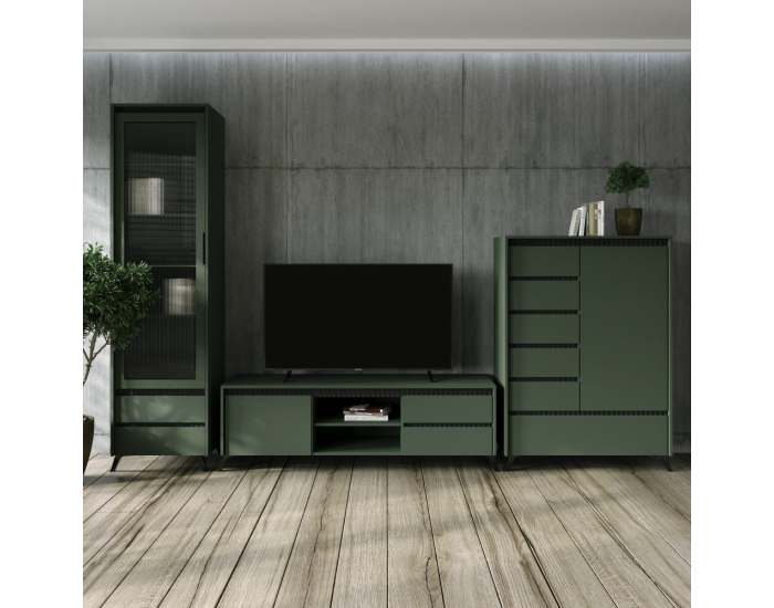 Jednodverová komoda so zásuvkami Longy REG1D5S1K - smoke zelená / čierna