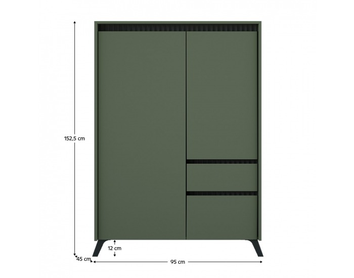 Dvojdverová komoda so zásuvkou Longy REG2D1S1K - smoke zelená / čierna