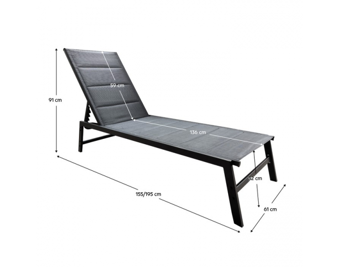 Polohovateľné záhradné lehátko Lopez - čierna