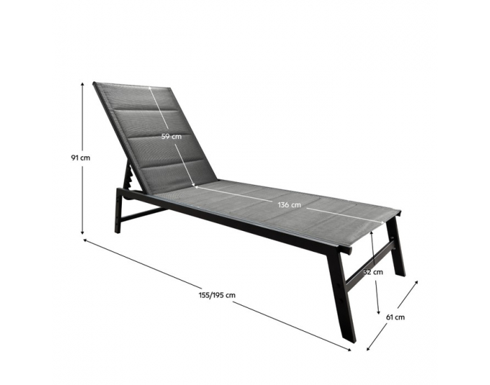 Polohovateľné záhradné lehátko Lopez - čierna / sivá