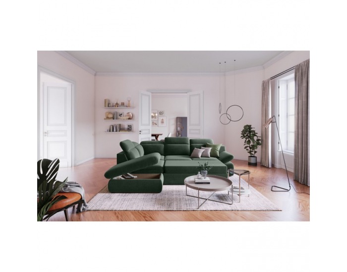 Rohová sedačka s rozkladom a úložným priestorom Loreta Roh L - zelená