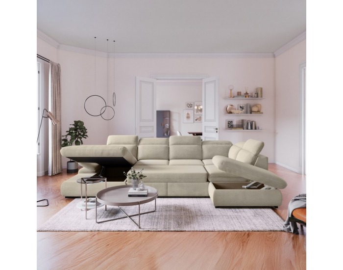 Rohová sedačka U s rozkladom Loreta Roh U P - piesková