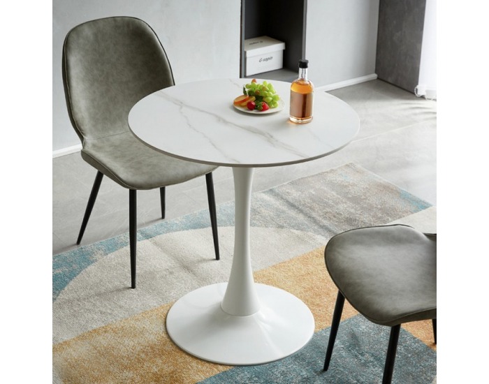 Okrúhly jedálenský stôl Lorian 80 - svetlý mramor / biela