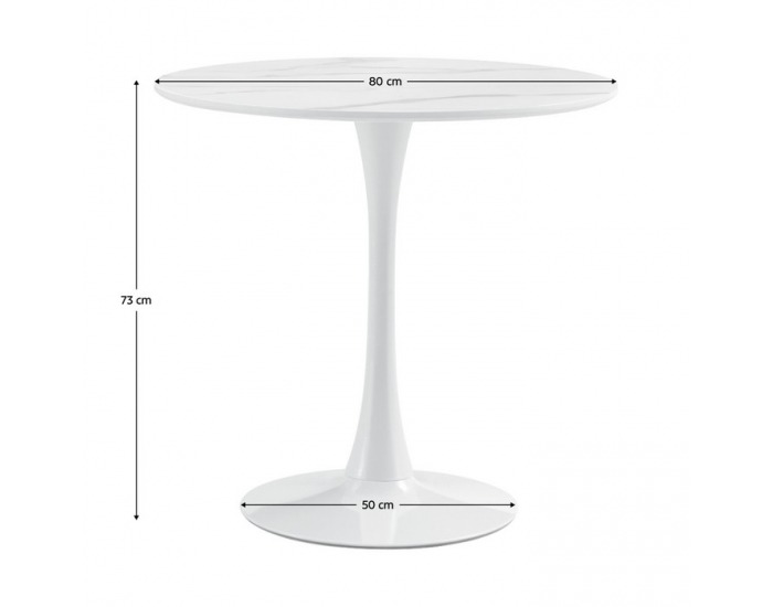 Okrúhly jedálenský stôl Lorian 80 - svetlý mramor / biela