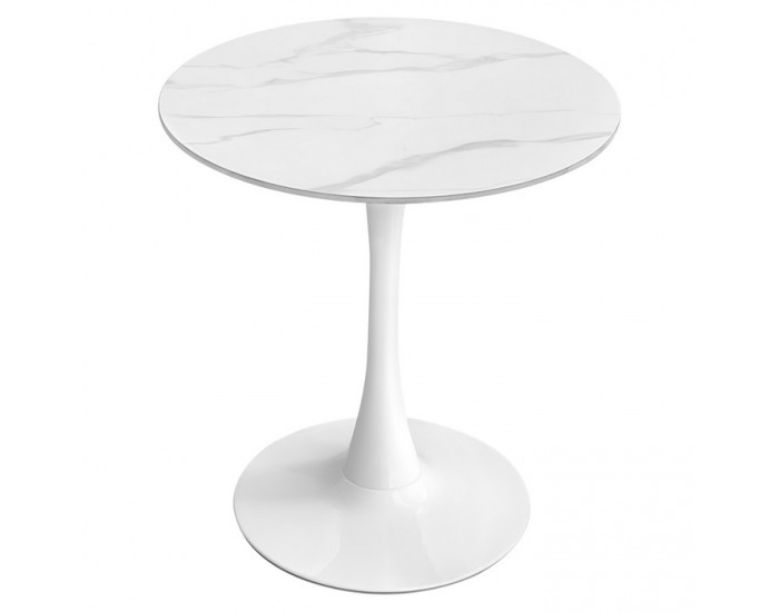 Okrúhly jedálenský stôl Lorian 80 - svetlý mramor / biela