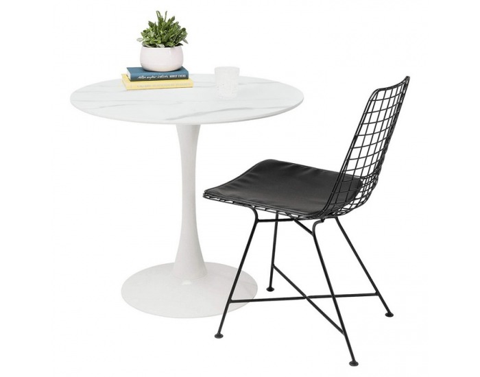 Okrúhly jedálenský stôl Lorian 80 - svetlý mramor / biela