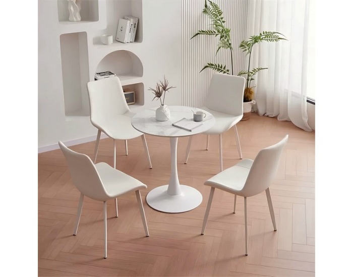 Okrúhly jedálenský stôl Lorian 80 - svetlý mramor / biela