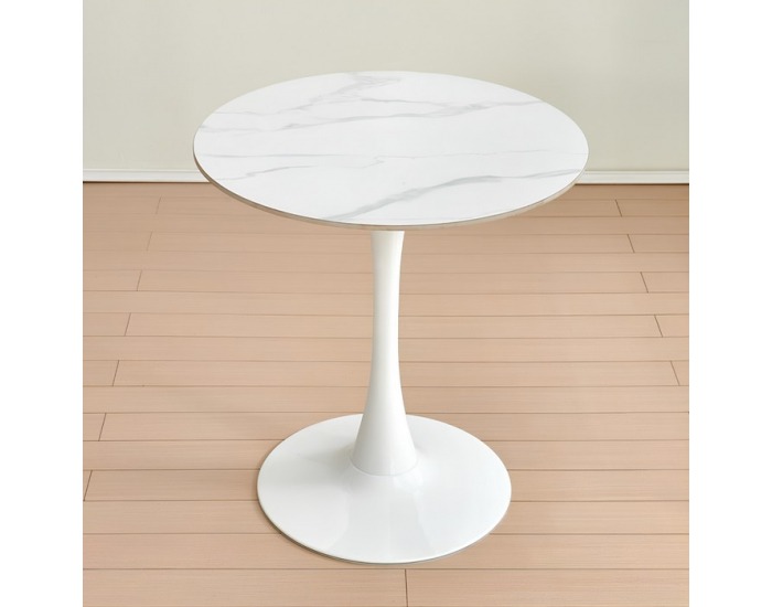 Okrúhly jedálenský stôl Lorian 80 - svetlý mramor / biela