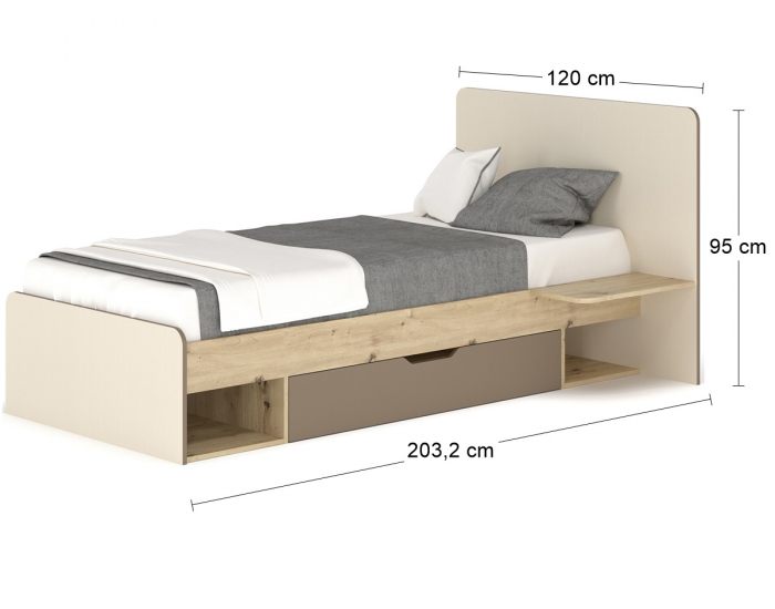 Jednolôžková posteľ s roštom Loros 90 90x200 cm - dub artisan / latte / champagne