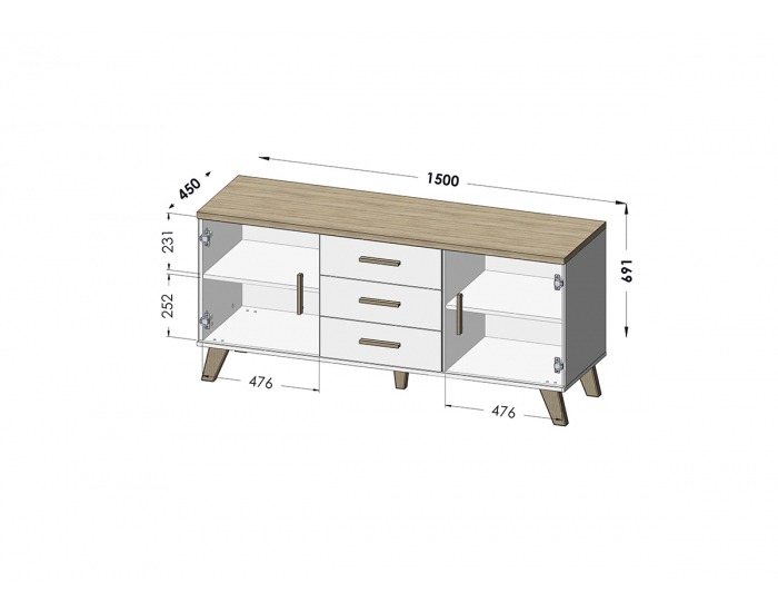 Komoda Lotta 150 2D3S - biela / dub sonoma