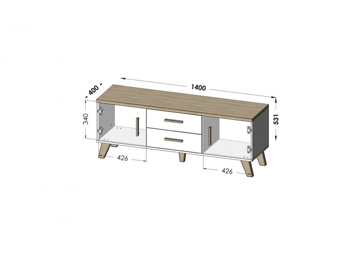 TV stolík Lotta 140 2D2S - biela / dub sonoma