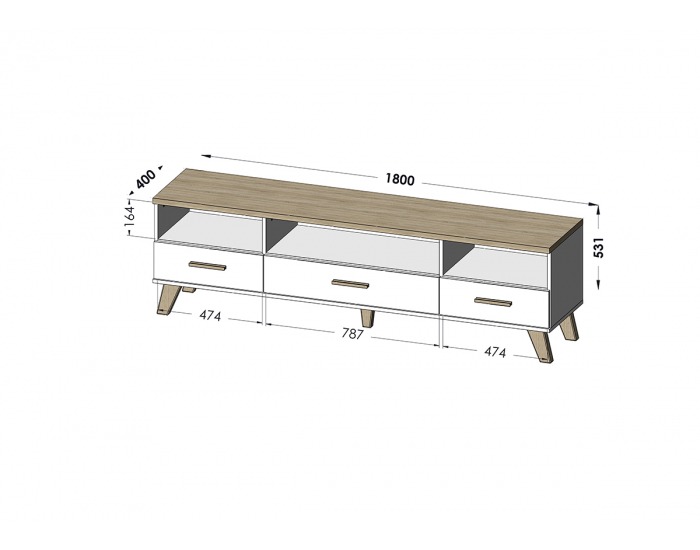 TV stolík Lotta 180 3S3K - biela / dub sonoma