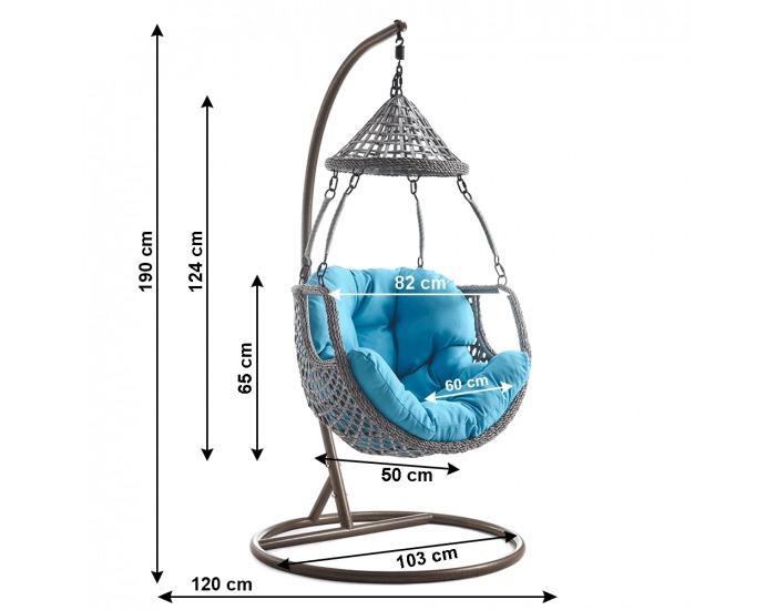 Závesné hojdacie kreslo Luanda - hnedá / sivohnedá / modrá