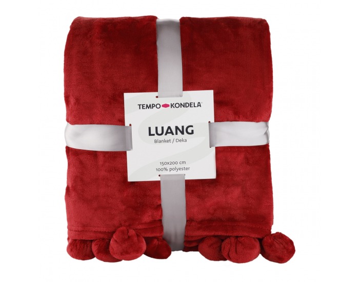 Plyšová deka s brmbolcami Luang 150x200 cm - bordová