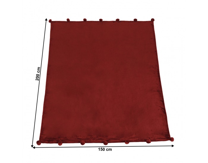 Plyšová deka s brmbolcami Luang 150x200 cm - bordová