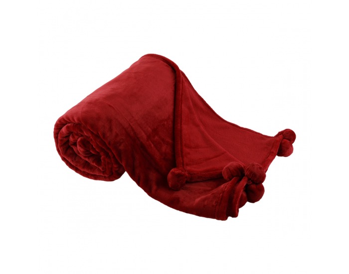 Plyšová deka s brmbolcami Luang 150x200 cm - bordová