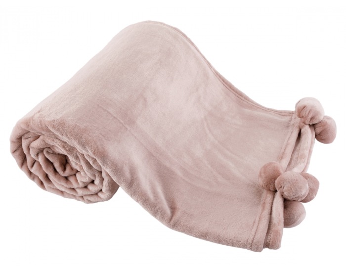 Plyšová deka s brmbolcami Luang 150x200 cm - púdrová ružová