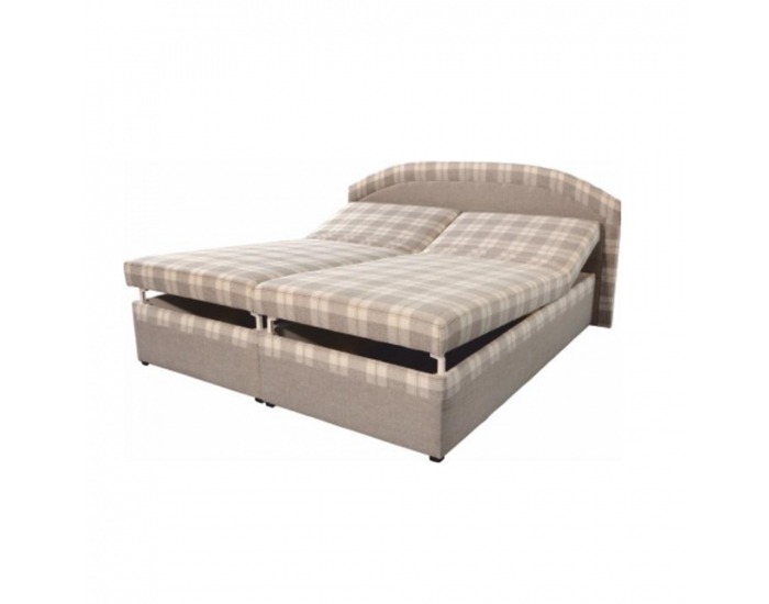 Čalúnená manželská posteľ s úložným priestorom Lucia 180 - béžová / karo