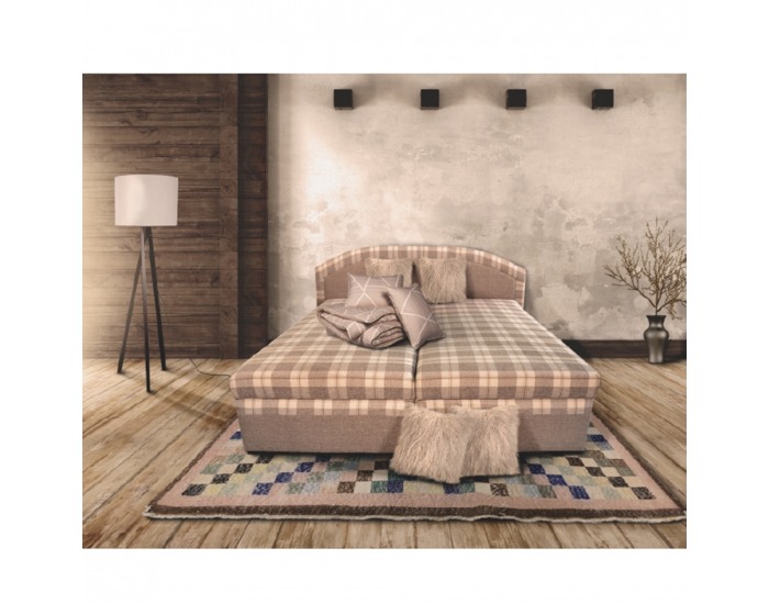 Čalúnená manželská posteľ s úložným priestorom Lucia 180 - béžová / karo