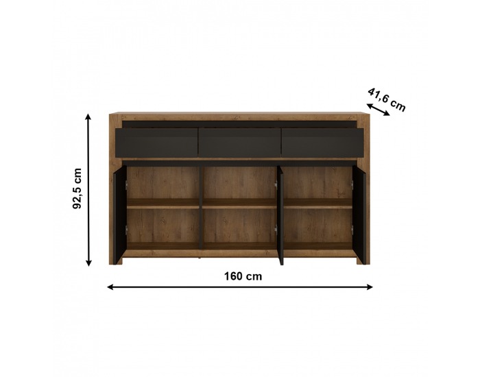 Dvojdverová komoda Lucita HAVK03 - dub lefkas tmavý / čierna