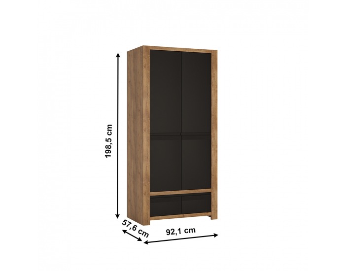 Dvojdverová šatníková skriňa so zásuvkami Lucita HAVS02 - dub lefkas tmavý / čierna