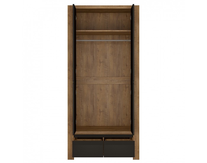 Dvojdverová šatníková skriňa so zásuvkami Lucita HAVS02 - dub lefkas tmavý / čierna