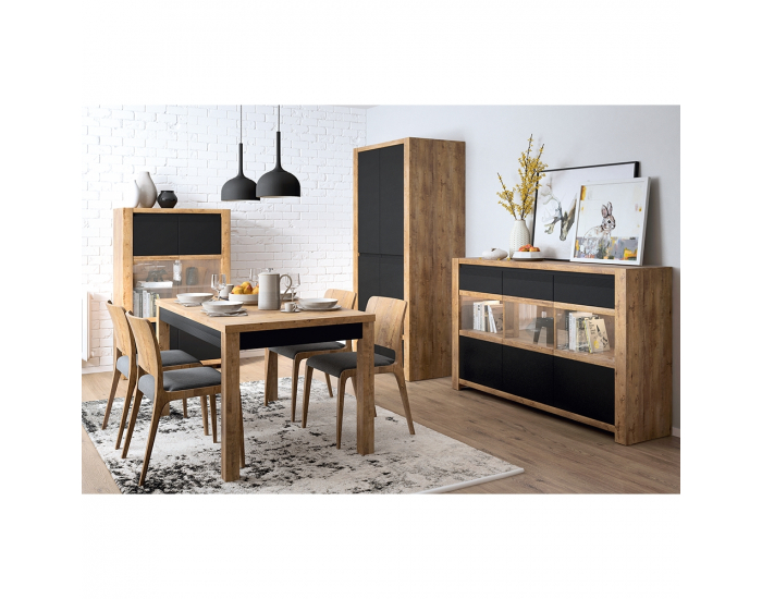 Trojdverová komoda Lucita HAVV03 - dub lefkas tmavý / čierna