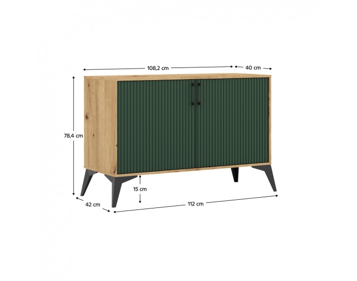 Dvojdverová komoda Lugon 2D LU2 - dub artisan / tmavozelená