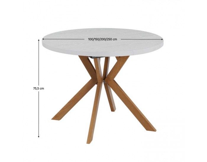 Rozkladací jedálenský stôl Lukos 100-250/75,5 cm - biela / dub