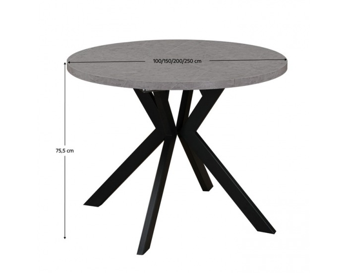 Rozkladací jedálenský stôl Lukos 100-250/75,5 cm - svetlý betón / čierna