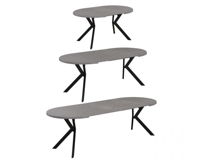 Rozkladací jedálenský stôl Lukos 100-250/75,5 cm - svetlý betón / čierna
