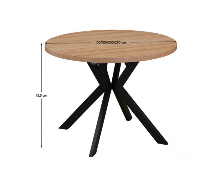 Rozkladací jedálenský stôl Lukos 100-250/75,5 cm - svetlý dub / čierna