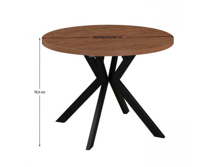 Rozkladací jedálenský stôl Lukos 100-250/75,5 cm - tmavý dub / čierna
