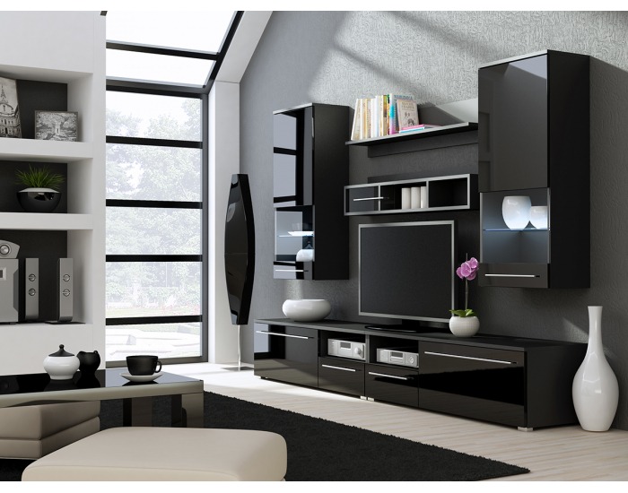 Obývacia stena Luna - čierna / čierny lesk