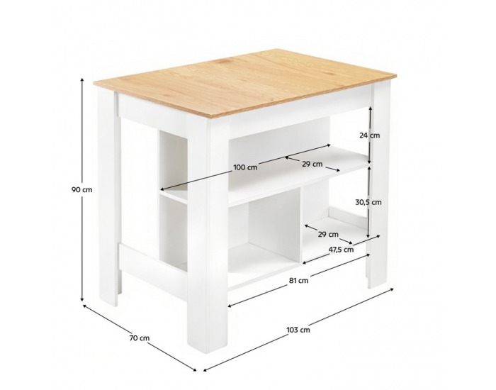 Kuchynský ostrovček Lunan - dub / biela