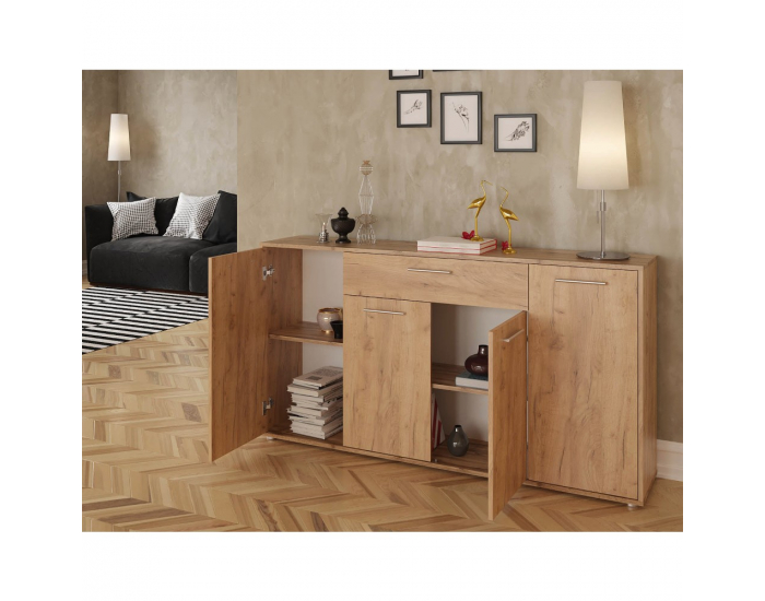 Štvordverová komoda so zásuvkou Lunia - dub craft zlatý