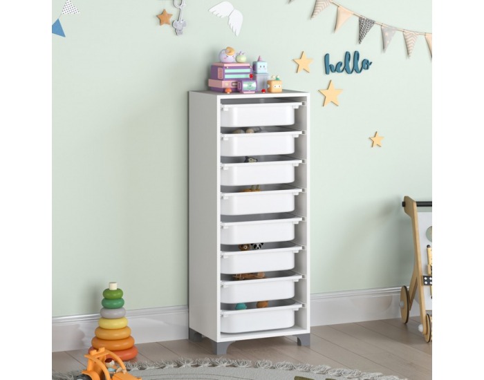 Regál s úložnými boxmi Lunor - biela