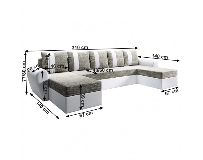 Rohová sedačka U s rozkladom Luny Roh U L/P - biela / sivohnedá